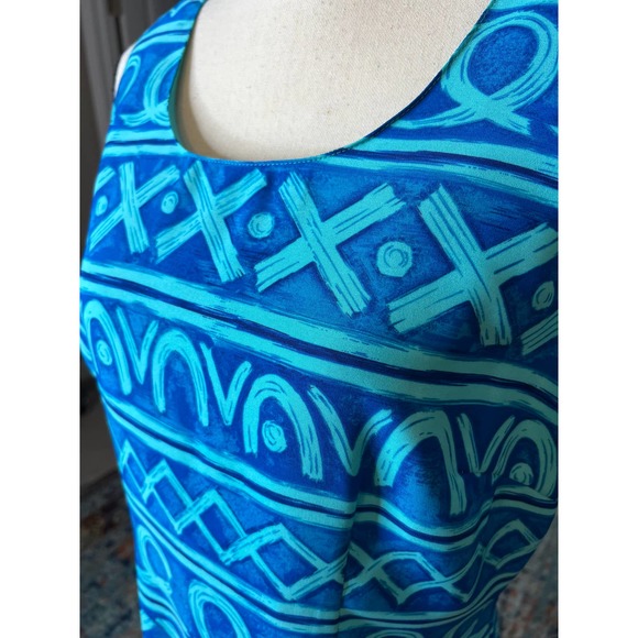 M.H.M Melissa Harper Maxi Dress in Blue and Blue Green Abstract Print Size 8 - Picture 3 of 6